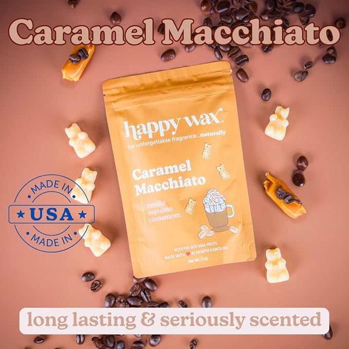 Happy Wax Coffee Mix Collection Scented Natural Soy Wax Melts – 6 Total Oz. of Scented Wax Melts, Collection Includes Hazelnut Coffee, Vanilla Bean Latte and Caramel Macchiato
