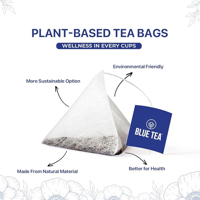 BLUE TEA - Hibiscus Tea - 100 Count - Classic - Pyramid Plant Based Tea Bag | HERBAL TEA | Skin Glow Enhancing Tea | Caffeine Free - Flower Based - Vegan - Tangy Flavor | Zipper Pack
