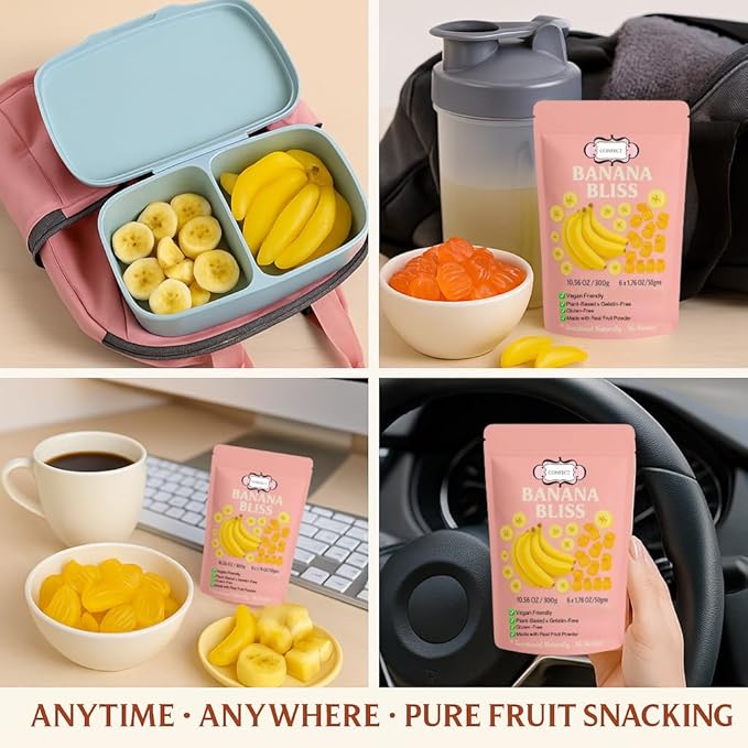 Confect Banana Bliss Fruit Gummies ā Vegan Candy ā 6 Packs x 1.76 oz ā Gluten-Free, No Corn Syrup, Banana Shape