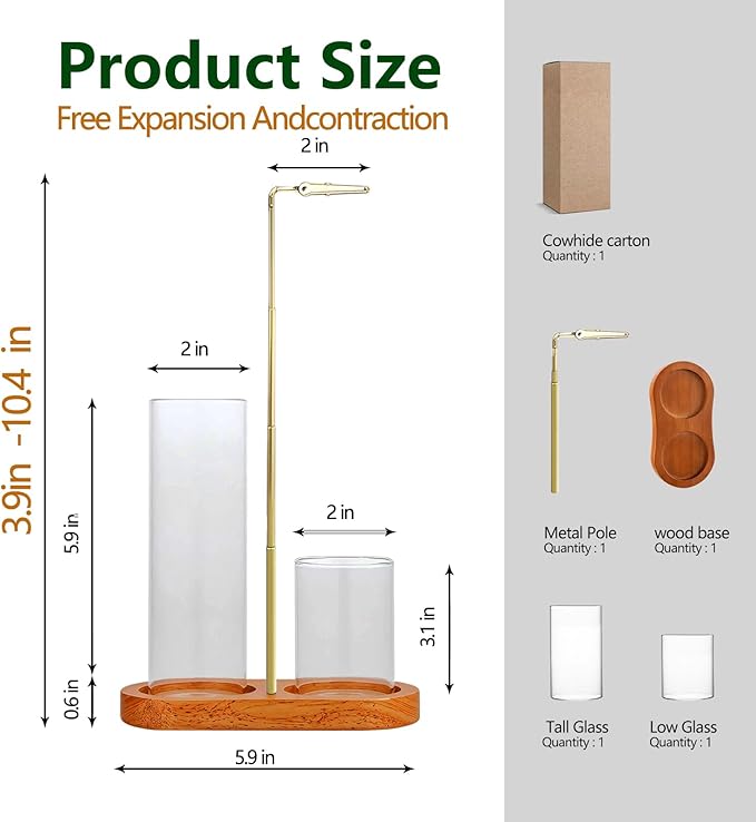 2 in 1 Incense Holder for Sticks(Height Adjustable), Anti-Ash Flying Insence-Sticks Burner with Glass Incense Holder Organizer for Meditation Yoga Spa Home Decor Sage (Golden Metal Rod)