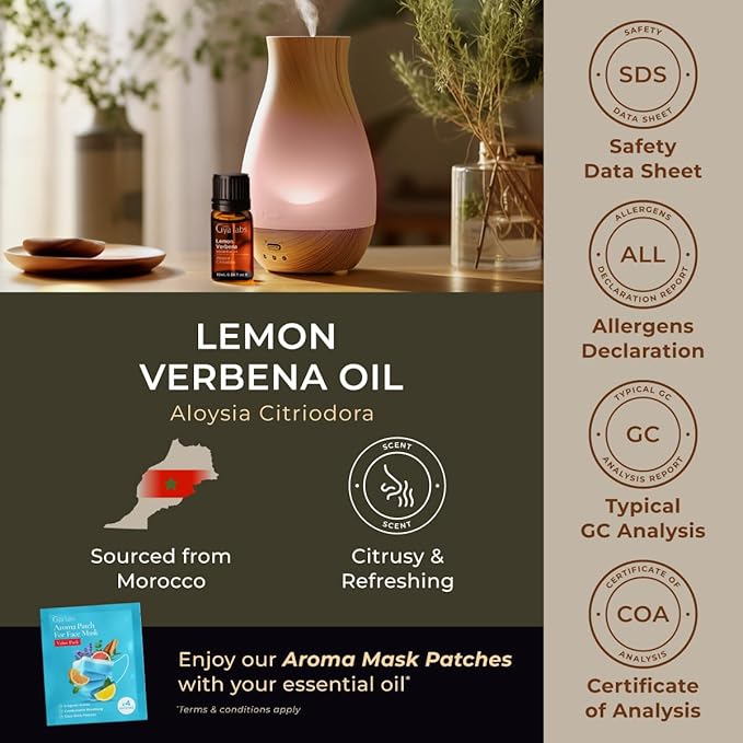 Gya Labs Lemon Verbena Essential Oil - 0.34 Fl Oz - for Hair, Skin, Diffuser, Aromatherapy & DIY Candle Making Scent