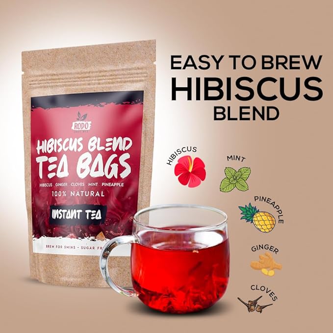 Hibiscus Tea Bags - 30 Count Premium Hibiscus Tea | Caffeine-Free | Sugar Free | Refreshing Wellness Herbal Tea Blend with Ginger, Mint, Cloves & Pineapple