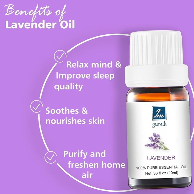 Lavender Essential Oil - Pure Organic Lavender Oil for Skin, Hair, Diffuser, Spray, Roll On, Body Massage - Floral Scent, 10mL
