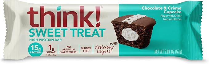 think! Protein Bars, High Protein Snacks, Gluten Free, Kosher Friendly, Sweet Treat, Chocolate & Creme Cupcake, 10 Count (Packaging May Vary)