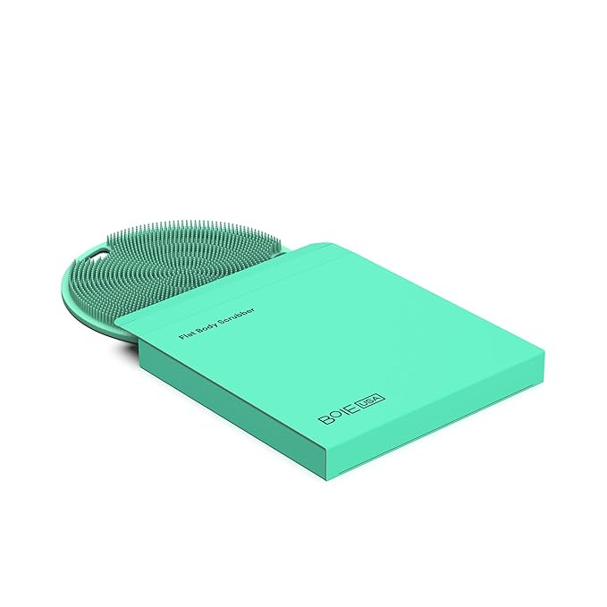 Boie USA Flat Body Scrubber - Soft Silicone-Like Exfoliating Shower Scrubber & Body Cleansing Brush - Stick-to-Wall Loofah Replacement - Antimicrobial Body Exfoliator for All Skin Types (Mint)