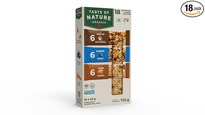 Taste of Nature Organic Snack Bars - Variety Pack - Healthy, Gluten Free, Non GMO, Vegan Snack Bars with Mixed Nuts, Fruits and Seeds - 18 Snack Pack x 40g Each Bar