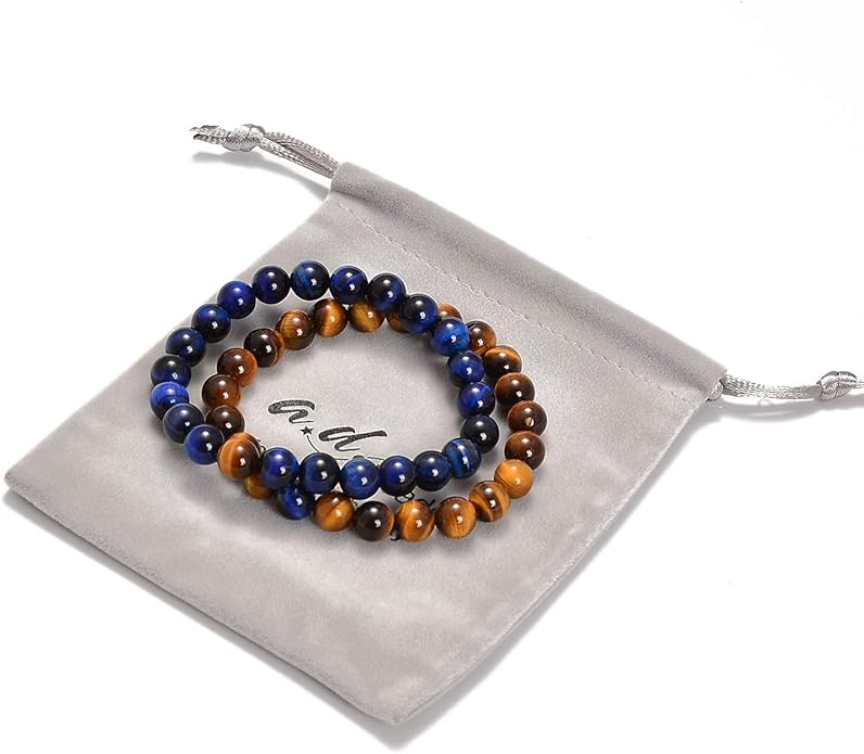 AD Beads 2Pcs His & Hers Distance Beads Bracelets Elastic Natural Stone Yoga Bracelet