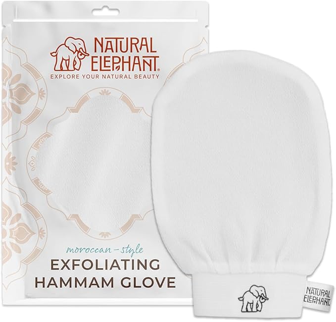 Natural Elephant Exfoliating Hammam Glove | Authentic Moroccan Kessa Body Scrub Mitt for Spa-Quality Skin Renewal | Pearl White Single