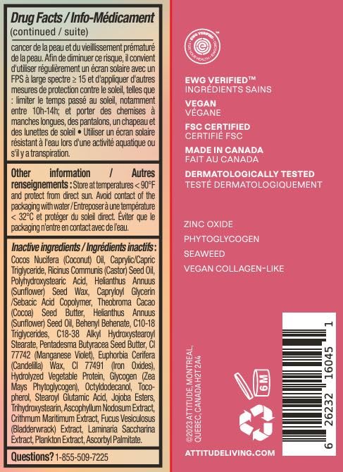 ATTITUDE Oceanly Tinted Lip Balm with SPF 30, EWG Verified, Plastic-Free, Broad Spectrum UVA/UVB Protection with Zinc Oxide, Vegan, Unscented, Baby Rose, 0.3 Ounce