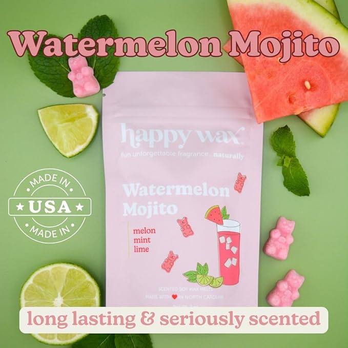 Happy Wax Cocktail Scented Natural Soy Wax Melts – 6 Oz. of Scented Wax Melts, Includes Pink Lemonade, Watermelon Mojito and Pina Colada. Made in USA