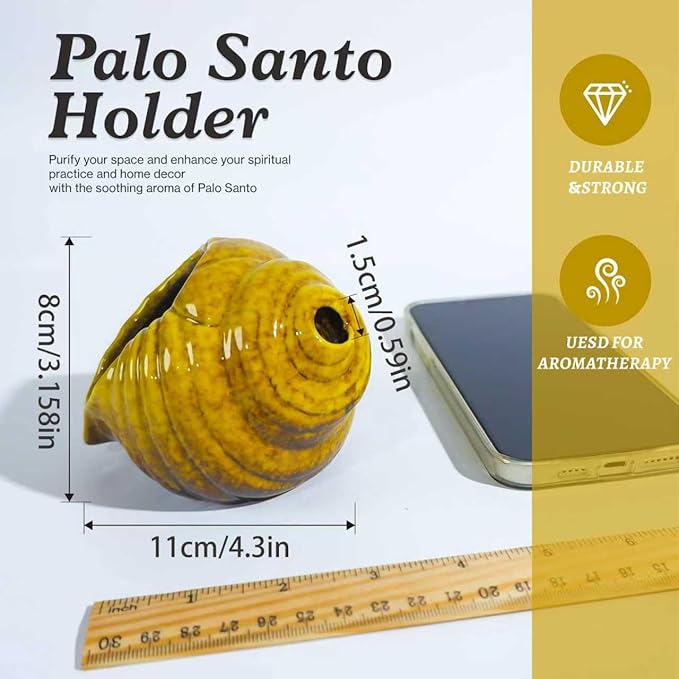 Yellow Ceramic Conch Palo Santo Holder - Mini Chimney Incense Burner, Tabletop Smudge Bowl Compatible with Sage/Sticks/Cones/Copal,for YogaćZen MeditationćWitchcraft, Ideal Altar Decor Gift