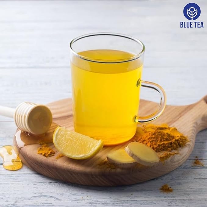 BLUE TEA - Turmeric Tea - Pepper - 30 Count - Pyramid Plant Based Tea Bag | CURCUMIN RICH - HERBAL BLEND | Herbal Tea - Caffeine Free - No Sugar - Earthy Flavor - Healthy | Tin Pack (Pack of 2)