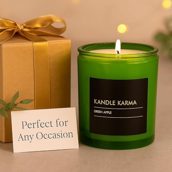 Luxury Soy Wax Candle, Green Apple Scented Candle Gifts for Women, Non-Toxic, Highly Scented & Long Lasting Upto 100 Hours Burning Time Natural Large Aromatherapy Bathroom Candles (18 oz)