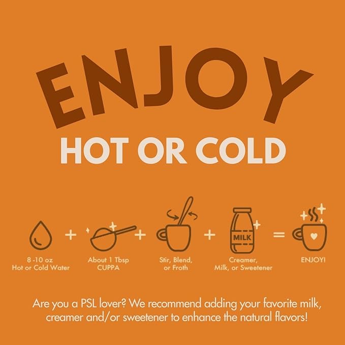 Cuppa Healthy Mushroom Insant Coffee with Lion's Mane & Ashwagandha for All Day Energy & Focus - No Crash or Jitters - Nootropics for Brain Health, Gut Health, Immunity, Stress, Memory + Mood (30 Servings, Pumpkin Spice)