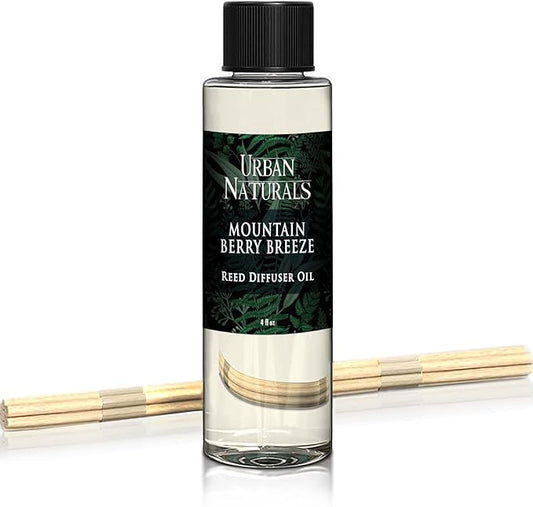 Urban Naturals Reed Diffuser Oil Refill, Mountain Berry Breeze Diffuser Oils with Juniper, Jasmine, Apple, 4 oz + Free Reed Sticks, Made in The USA