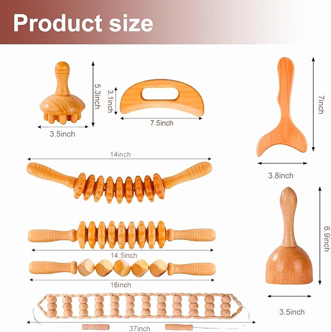 8-in-1 Wood Therapy Massage Tools, Lymphatic Drainage Massager Maderoterapia Kit, Wooden Massager Body Sculpting Tools for Muscle Pain Relief, Anti-Cellulite, Body Contouring and Shaping