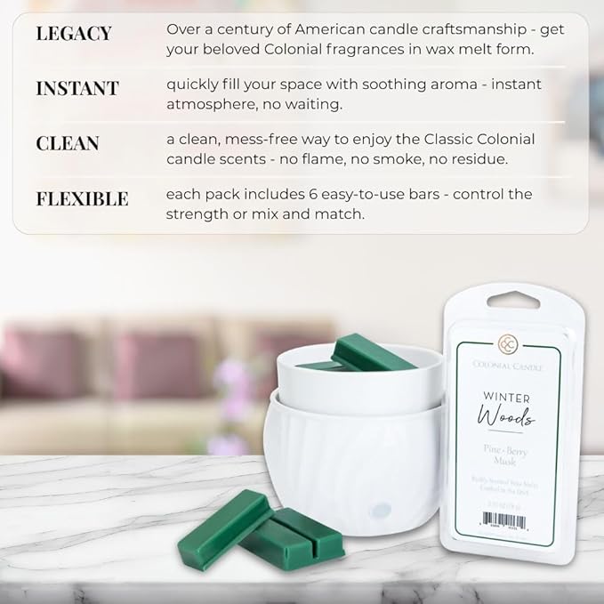 Colonial Candle Bayberry Scented Wax Melts, Wax Melt Warmer Cubes, Long Lasting Scented Wax Warmer Cubes, 4 Pack, 6 Cubes Each - Made in The USA