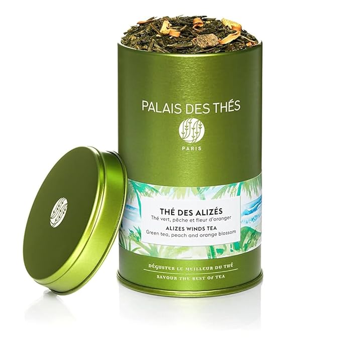 Palais des Thés - Alizes Winds Tea - Green Tea, Peach & Orange Blossom - Premium Loose Leaf, Serves 20-25 Cups - 3.5oz Tin