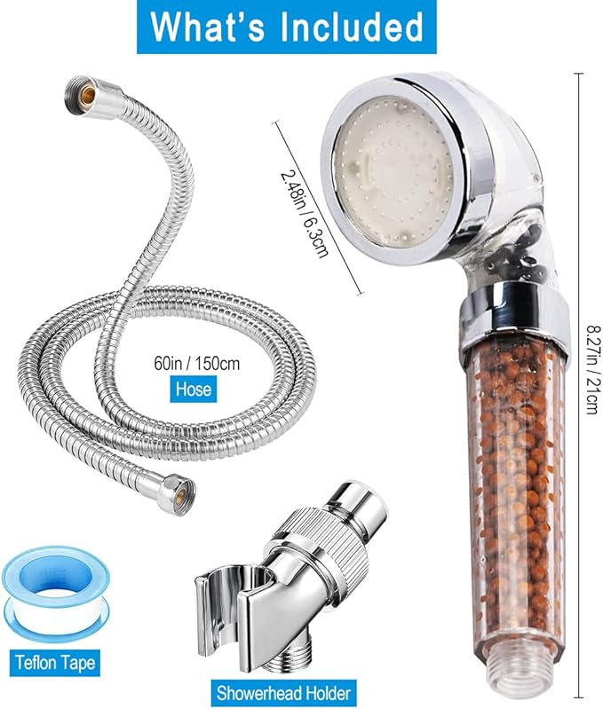 LED Handheld Shower Head Set with Filtration, Automatic 7-color Changing Shower Head Kit, High Pressure Handheld Shower Head with Hose and Bracket, Water Saving Showerheads with Filtration Beads