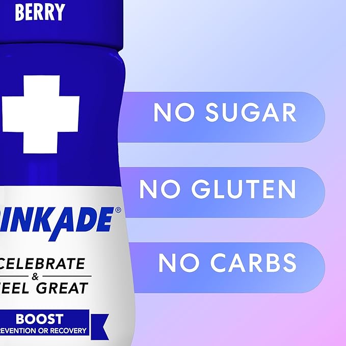 DrinkAde Boost β The Day After Drink, Immunity & Energy Support Hydration & Recovery Drink with Caffeine, Electrolytes, B Vitamins & Green Tea Extract β Sugar Free, 5 Calories, Vegan, Non-GMO (12 pack, Green Tea)
