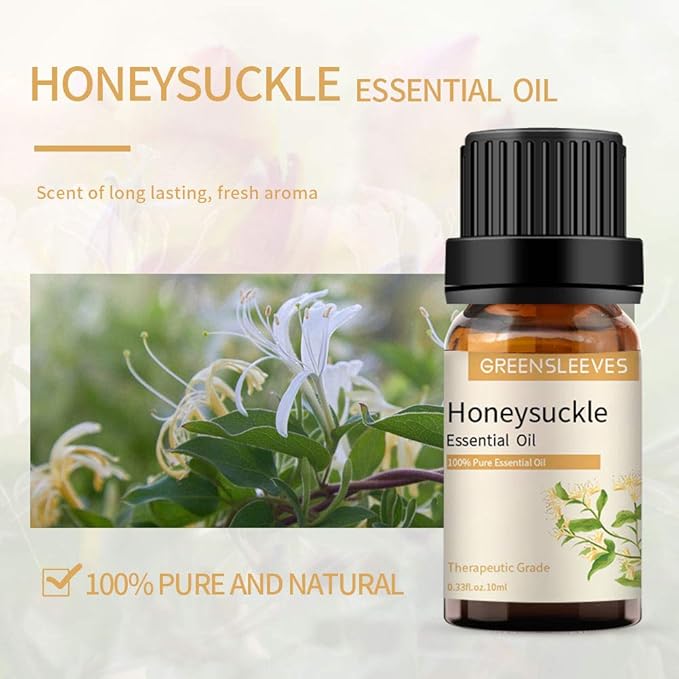 GREENSLEEVES Marjoram Honeysuckle Essential Oil Set, 2 x 10ml Pure Plant-Based Fragrance Oil for Aromatherapy, Essential Oils for Diffuser, Massage, Bath Bomb, Scented Candle Soap Making