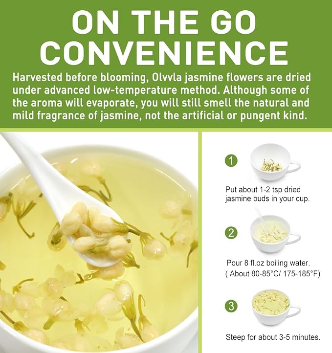 Olvvla - Dried Jasmine Flowers - 3oz/85g - 100% Natural Jasmine Tea Edible Flowers - Pure Jasmine Buds Loose Leaf Herbs - Non-GMO - Natural Fragrance