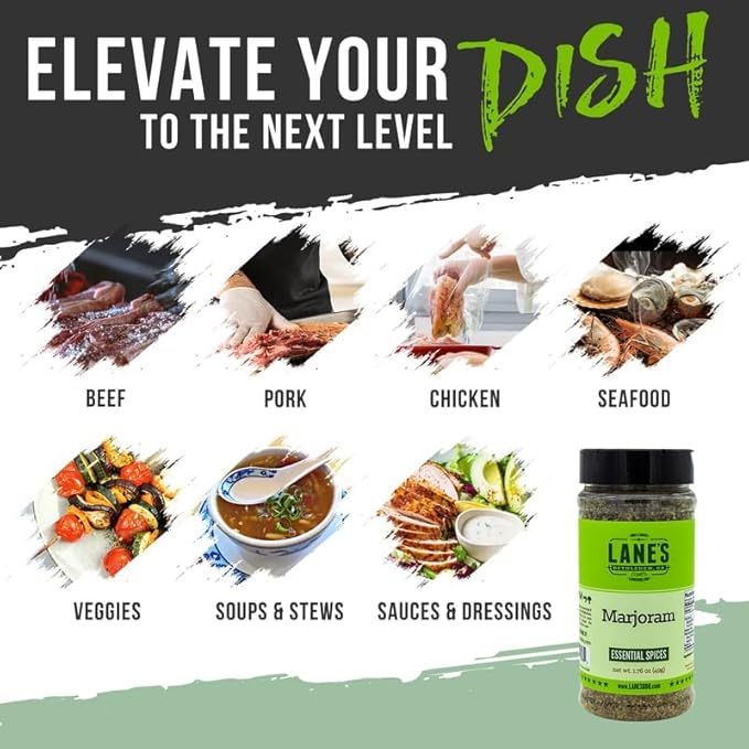 Lane's Dried Marjoram Spice, All-Natural Marjoram Dried Leaves for Meats, Vegetables, and Sauces Marjorams Leaves, Made in USA, 1.76 Oz