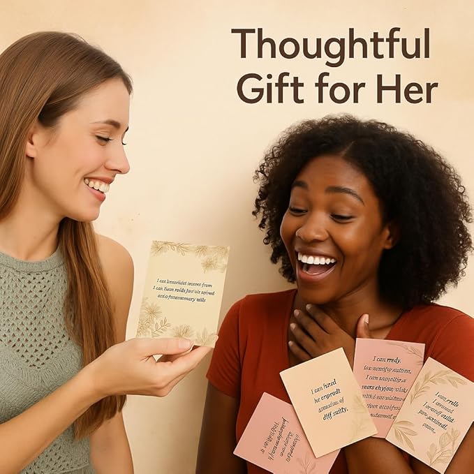 Positive Affirmation Cards for Women – 50 Daily Affirmations for Mindfulness, Self- Care & Meditation with Wooden Stand | Inspirational and Motivational Birthday Gifts for Women, Mom & Friends