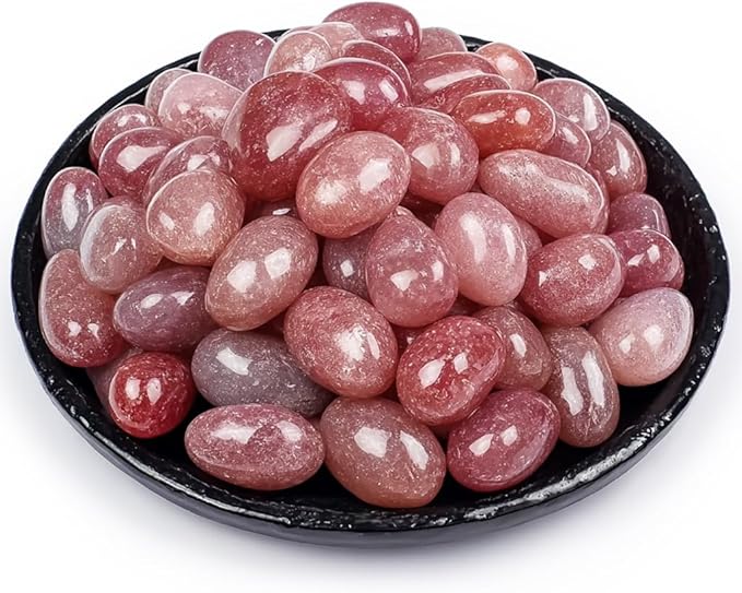 Strawberry Quartz Healing Crystal Stone Set - 24 Pieces, 0.6" Natural & Polished Stones for Healing, Meditation, Reiki, Chakra, Crafting & Decoration