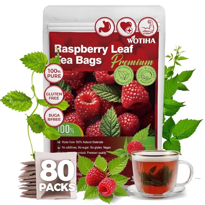 WOTIHA-Natural Raspberry Leafa Tea 120g. 80 Herbal Tea Bags.Natural Pregnancy Tea. Non-GMO • Additive-Free • Caffeine-Free,Vegan