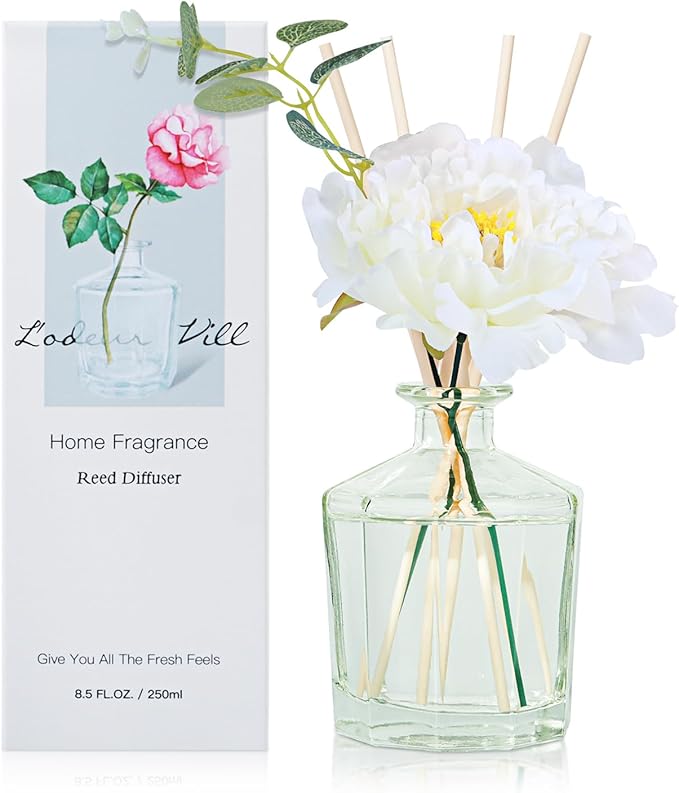 L'Oeud Vill Reed Diffuser, 8.5 Oz(250ml) Vanilla Bathroom Scented Home Fragrance Essential Oil Reed Diffuser Set for Large Rooms