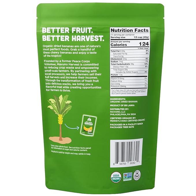 Mavuno Harvest Dried Banana Chips Fruit Snacks | Organic Dried Banana | Healthy Snacks for Kids & Adults | Unsweetened Banana Chips | Gluten Free Snack | Vegan, Non GMO, Direct Trade | 1 Pound Bag