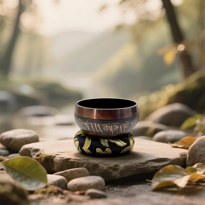 3.15 inch Tibetan Singing Bowl Set, Authentic Handmade Meditation Bowl Stress Relief Yoga Set with Striker & Cushion for Sound Therapy, Chakra Healing, Spiritual Gatherings