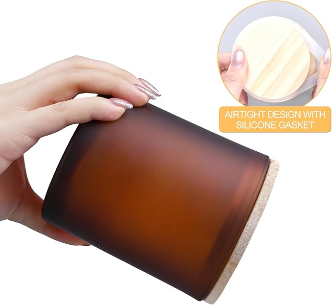 14 OZ Thick Candle Jars for Making Candles 12 Pcs, 3 Wick Empty Jars with Wood Lids for Candle Making, Sample Container,Frosted Brown