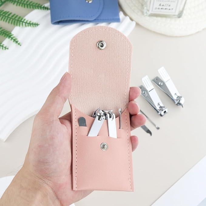 100 Sets Finger Nail Clipper Set Bulk,4 in 1 Adult Stainless Steel Travel Manicure Kit with Case Individually Wrapped Nail Clippers Bulk for Homeless,Hotel,Charity(2 Colors)