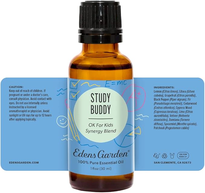 Edens Garden Study Buddy Essential Oil Blend- 100% Pure Premium Grade, Undiluted, Natural, Therapeutic, Aromatherapy, The Best for Kid Safe, Humidifiers, Skin 30 ml (1 fl oz)