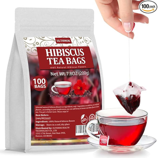Premium Hibiscus Tea Bags,100 Tea Bags/7.06 Oz,100% Pure Dried Hibiscus Flower,Natural & No Additives,Caffeine Free.