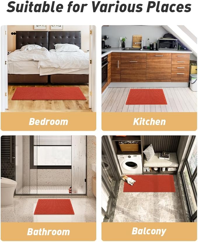 AMOAMI Upgraded Waffle Bath Mat, Super Absorbent Non Slip Bath Mats for Bathroom Floor, Machine Washable Bathroom Rugs with Tassels, Rubber Backed Bathroom Mats, Ultra Soft, 24" x 36", Orange