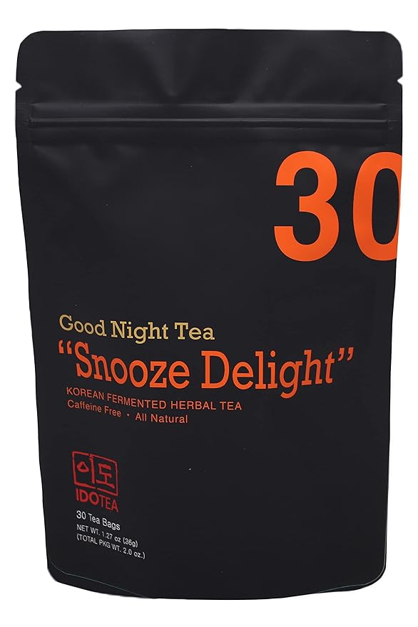 IDO TEA Snooze Delight Good Night Tea | Organic Herbal Bedtime & Calming Caffeine Free Tea with Jeju Dwarf Bamboo & Red Polygoni Root (30 Tea Bags)