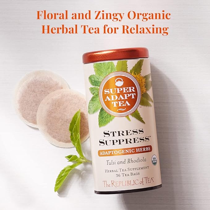 The Republic of Tea - SuperAdapt Stress Suppress Herbal Tea, 36 Tea Bags, Organic, Caffeine Free, Tulsi and Rhodiola Herbal Tea