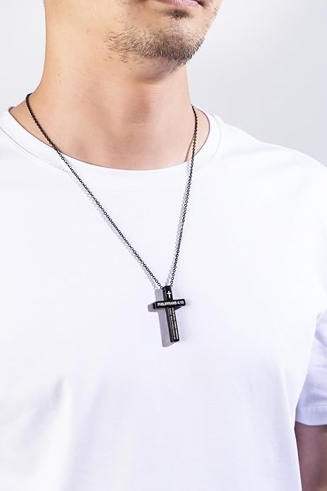 Cross Breathing Necklace for Anxiety, Inspirational Bible Verse Mindfulness Pendant Necklace, Stainless Steel Meditation Breathwork Tool, Anxiety Relief Items for Teens Gift