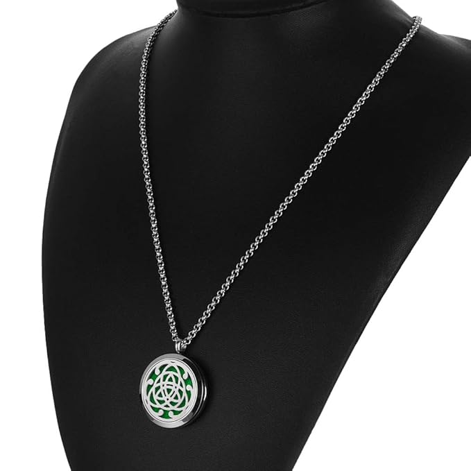 Premium Aromatherapy Essential Oil Diffuser Necklace,Celtic Tribal Totem Locket Pendant with 8 Pads + 24" Chain - 316L Stainless Steel Jewelry Gift for Birthday Christmas