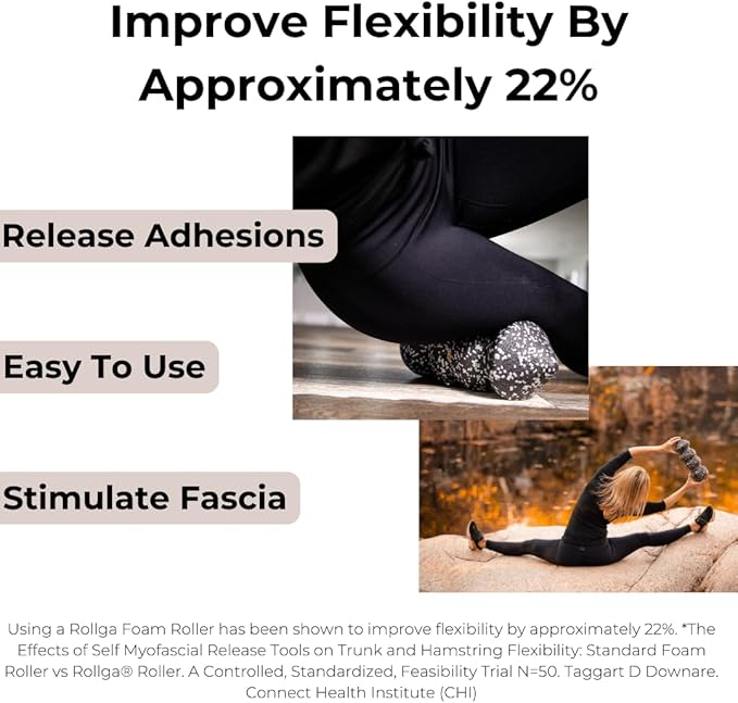 Rollga POINT - The Better Foam Roller for Physical Therapy. Deep Tissue Massage Roller for Muscle Recovery, Back Pain Relief & Flexibility. Yoga & Pilates Exercise Roller. Beginner & Athlete Approved.