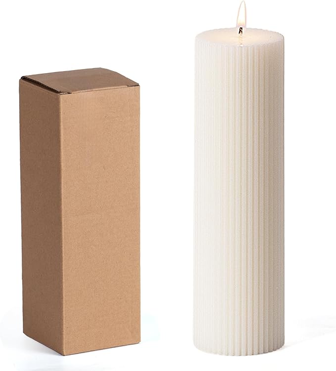 KONNI White Pillar Candles 2.4 x 7.9 inch Unscented Pillar Candle Bulk, Long Burning Candles, Smokeless Dripless Large Round Gear-Shaped Candle for Wedding, Home Decoration, Party, Spa, Dinner