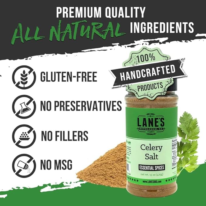 Lane's Celery Salt Seasoning, All-Natural Celery Seed Powder, Great on Soups, Stews & Marinades, Made in USA, 15 Oz