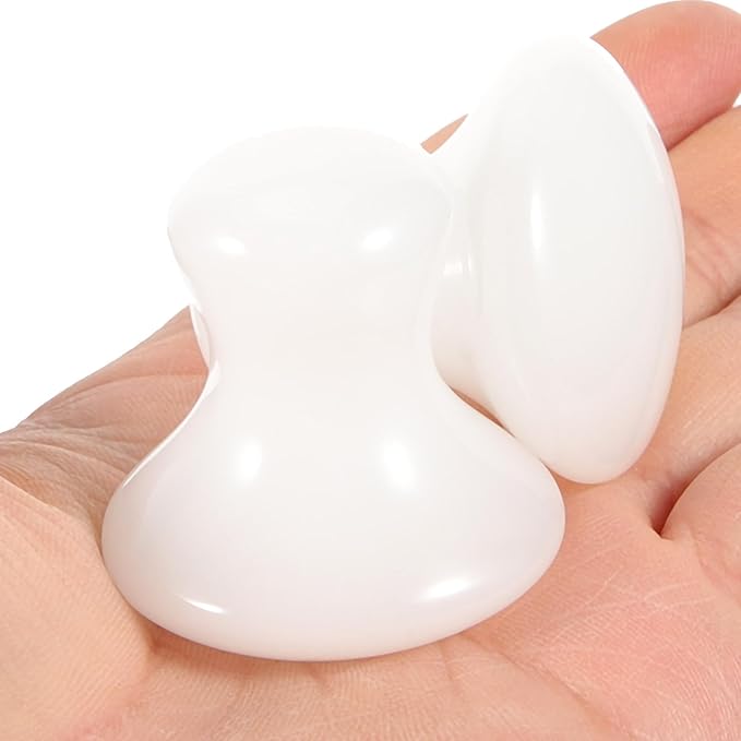 2pcs Massage Stone Scraping Stone Mushroom Guasha Board Skincare Massage Roller Jade Massage Tools Guasha Tool Face Massager Tool Rose Quartz Aventurine Jade Massage Supplies White