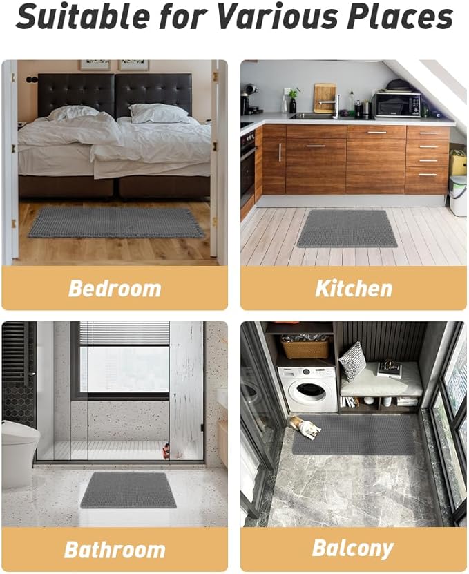 AMOAMI Upgraded Waffle Bath Mat, Super Absorbent Non Slip Bath Mats for Bathroom Floor, Machine Washable Bathroom Rugs with Tassels, Rubber Backed Bathroom Mats, Ultra Soft, 20" x 32", Dark Grey