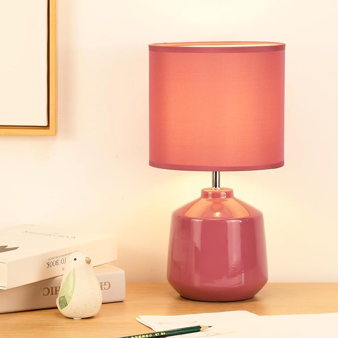 Lampwell Lena Small Modern Ceramic Bedside Table Lamp, 7.09H12.99IN, Purple, Bulb Excluded