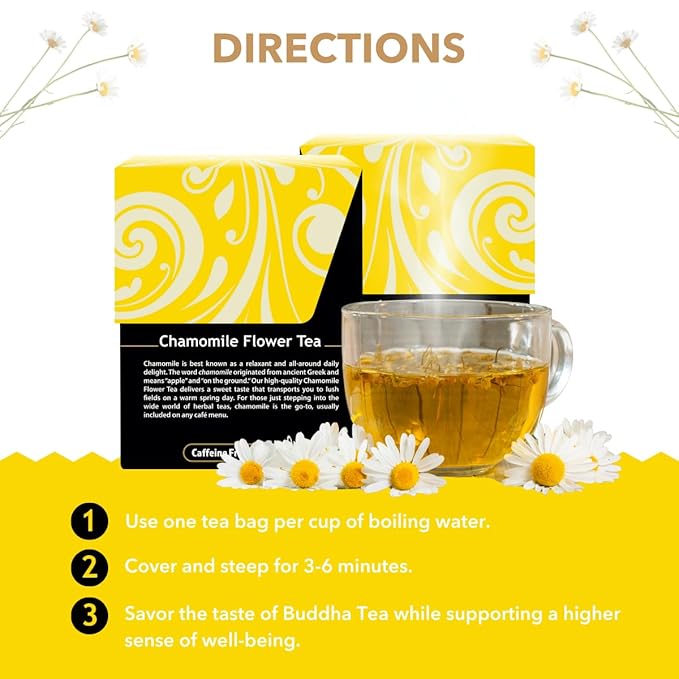 Buddha Teas - Organic Chamomile Flower Tea - Herbal Tea - For Health & Wellbeing - With Antioxidants & Minerals - Clean Ingredients - Caffeine Free - OU Kosher & Non-GMO - 18 Tea Bags (Pack of 1)