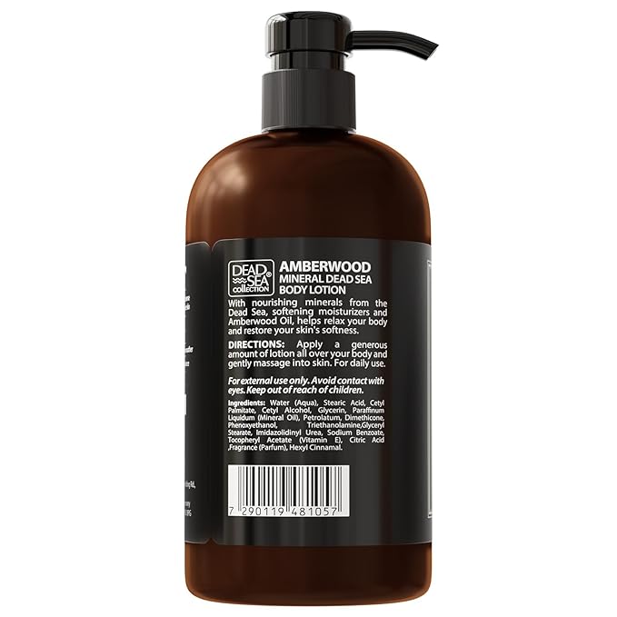 Dead Sea Collection Amberwood Men's Body Lotion - Amberwood Oil and Dead Sea Minerals - Maximum Hydration Nourishing Moisturizing Lotion for Men - 16.9 Fl Oz Bottle